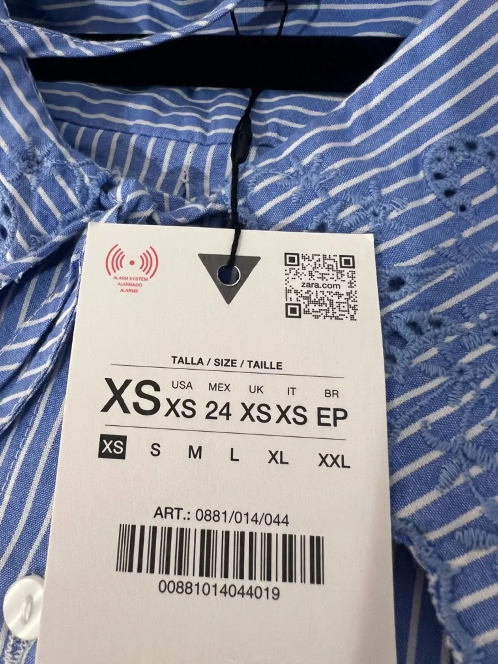 ZARA striped cotton shirt with peter-pan collar and embroidery, Loose fit XS NWT